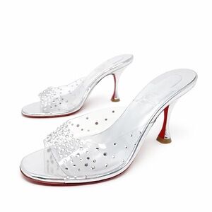 Christian Louboutin Degramule Strass Clear Mule Sandal Heels 37